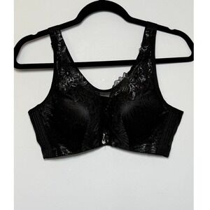 Womens Black Floral Lace Shimmer Bra Rhinestone Charm Full Coverage 40/90